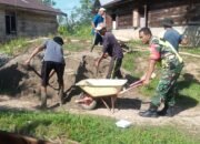 TNI dan Warga Bersatu, Babinsa Koramil 08/Rantau Pimpin Pembangunan Rabat Beton