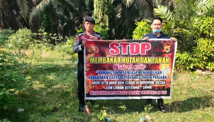 Polsek Tamiang Hulu Berikan Himbauan Larangan Karhutla cegah Kebakaran Hutan dan Lahan
