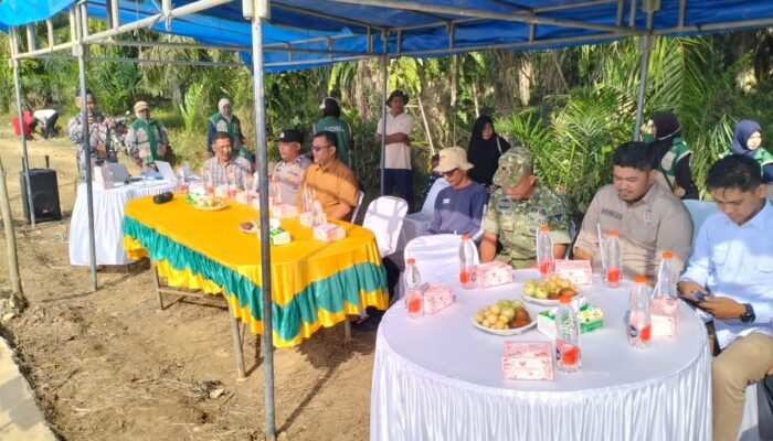 Polsek karang baru monitor kegiatan tanam padi serempak brigadir pangan di kampung sukajadi payabujok