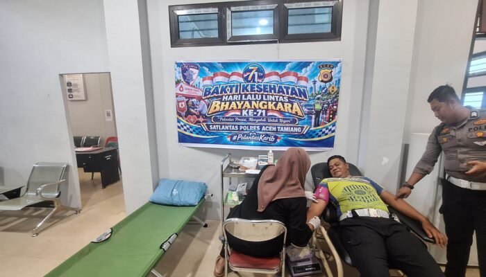 Satlantas Polres Aceh Tamiang Gelar Bakti Kesehatan Jelang Hari Lalu Lintas Bhayangkara ke-71